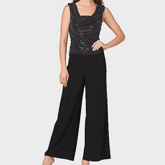 Roz & Ali Sequin Black Jumpsuit Sz 2 - Picture 1 of 13